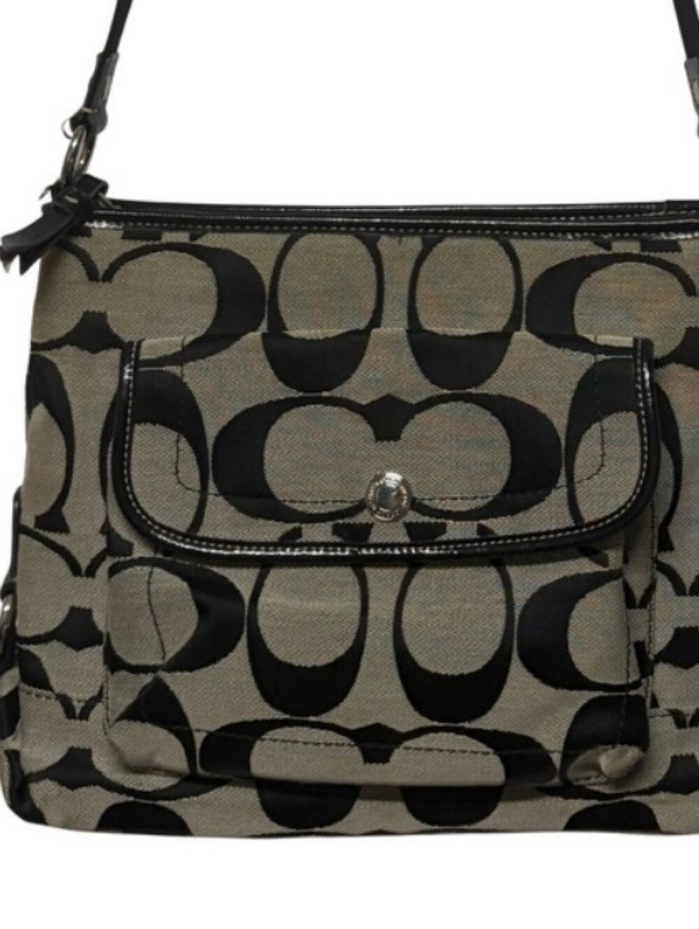 Coach Khaki and Black Signature Canvas Crossbody